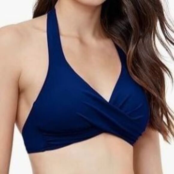 Profile by Gottex NWT Sz 32C Navy Twist Front Halter V-Neck Bikini Top Swimsuit - Picture 1 of 10